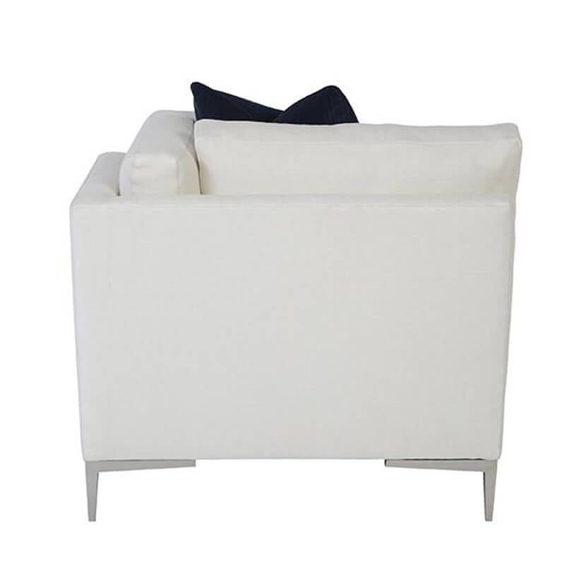 Back view of Aiden Right Arm Chaise, white upholstery.