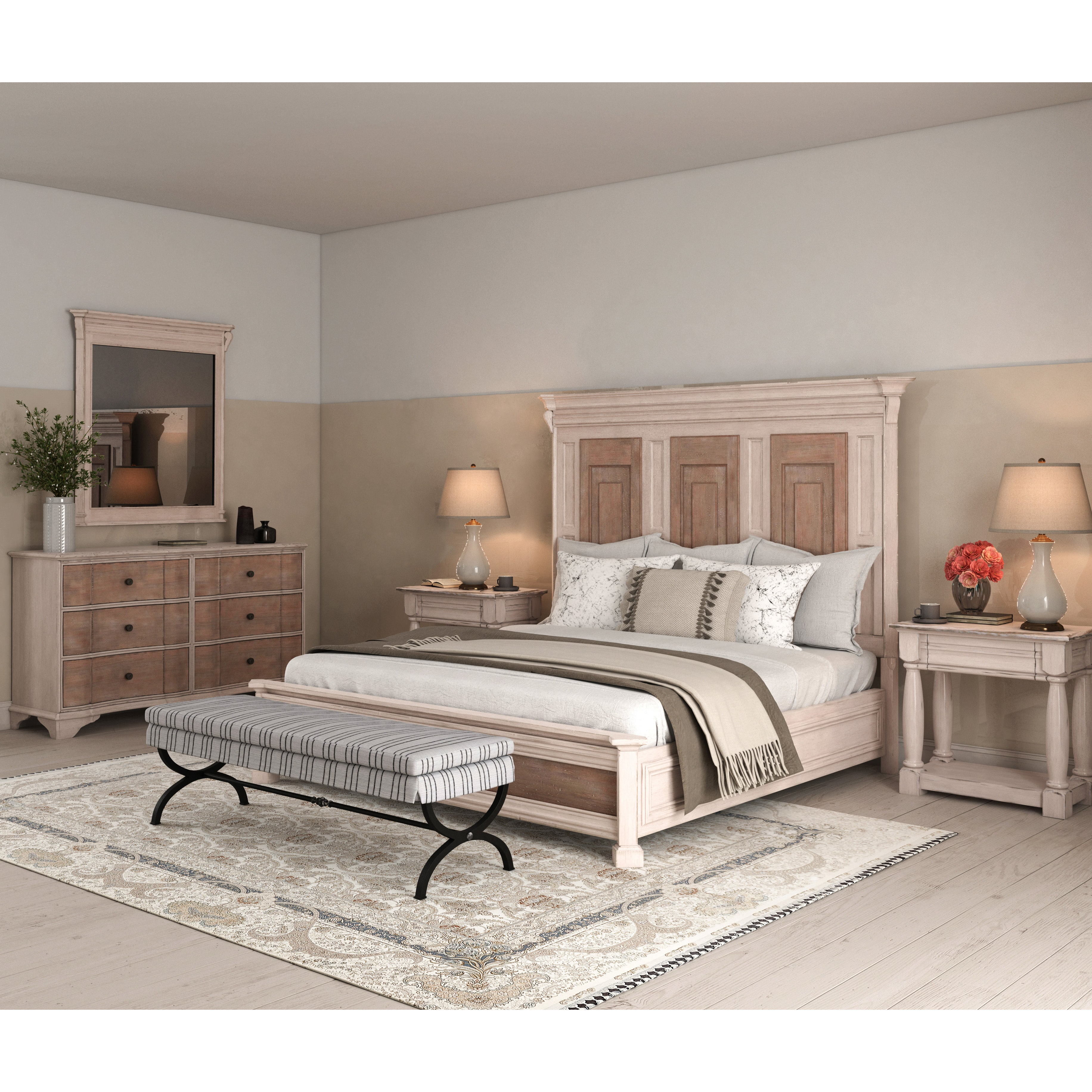 Upholstered bench in a bedroom setting