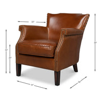 Leather armchair dimensions diagram with detailed measurements.