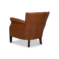 Leather armchair back view with classic design.