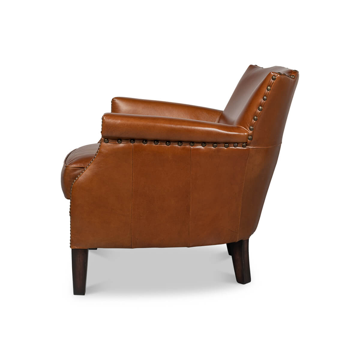 Leather armchair side profile showing armrest detail.