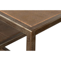 Details of leather texture on console table edge.
