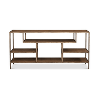 Front view of console table with symmetrical shelf design.