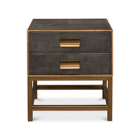 Front view of antique gray modern end table.