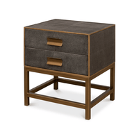 Angled view of gray modern end table.