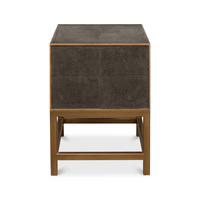 Side view of antique gray modern end table.