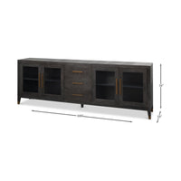 Dimensions of black leather sideboard with doors and drawers.