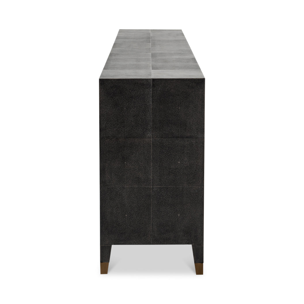 Side view of leather sideboard design, vertical orientation.