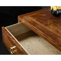 Open drawer showcasing interior of antique style chest.