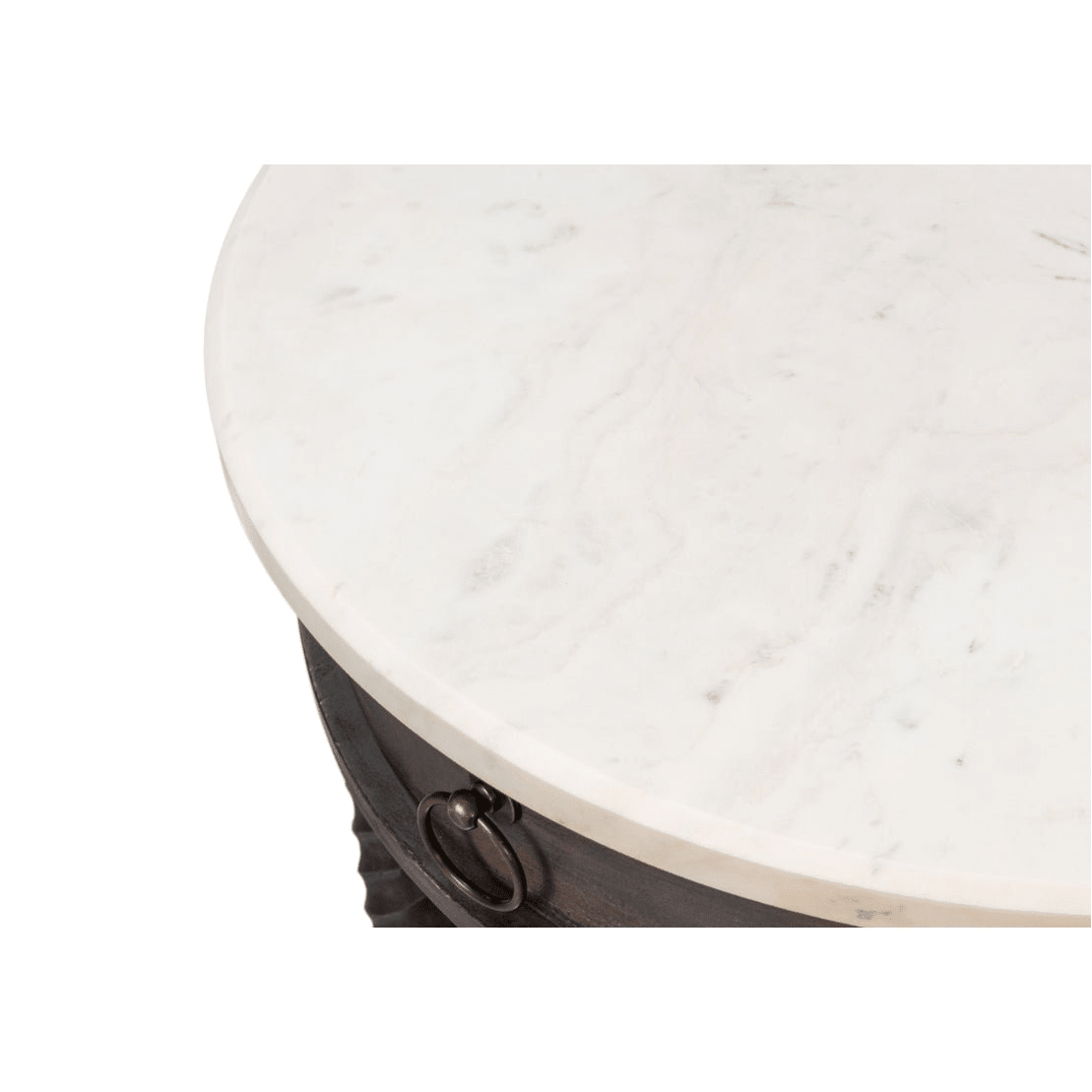 Close-up of marble top on side table.