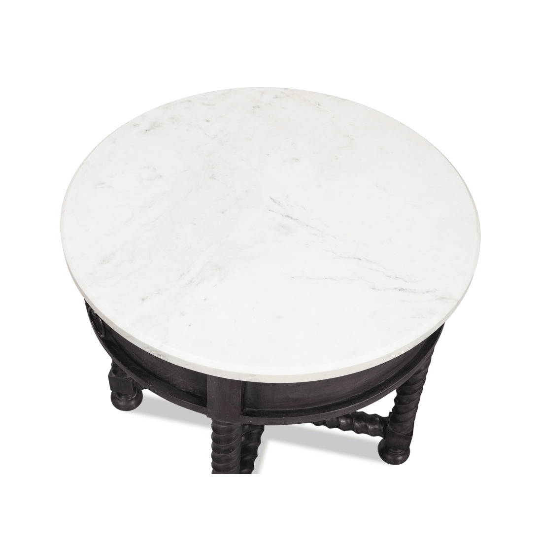 Top view of round marble side table.