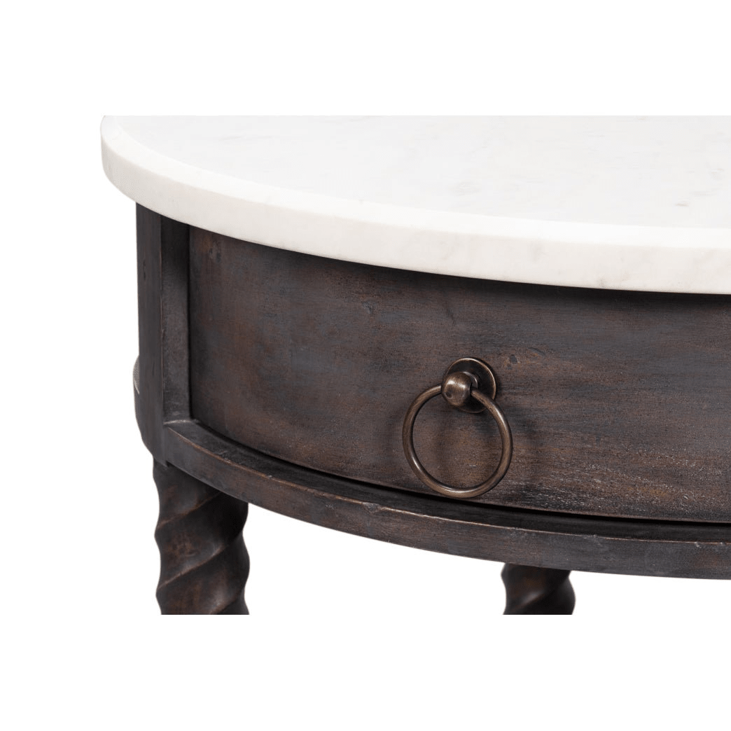 Side table drawer and ring pull detail.
