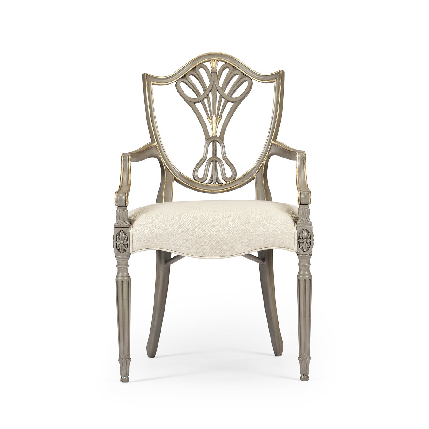 Front view of antique style shield back dining chair.