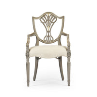 Front view of antique style shield back dining chair.