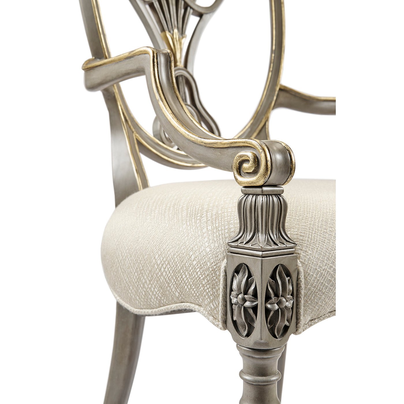 Close-up of chair arm and cushion detail.