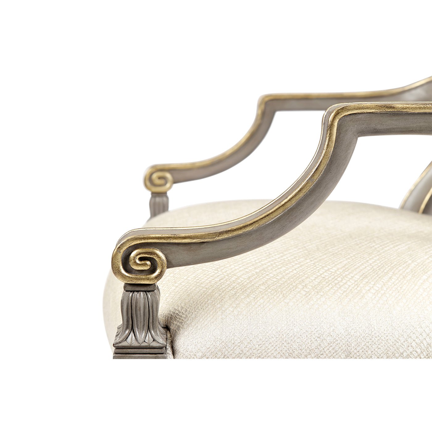 Side armrest detail of antique style dining chair.