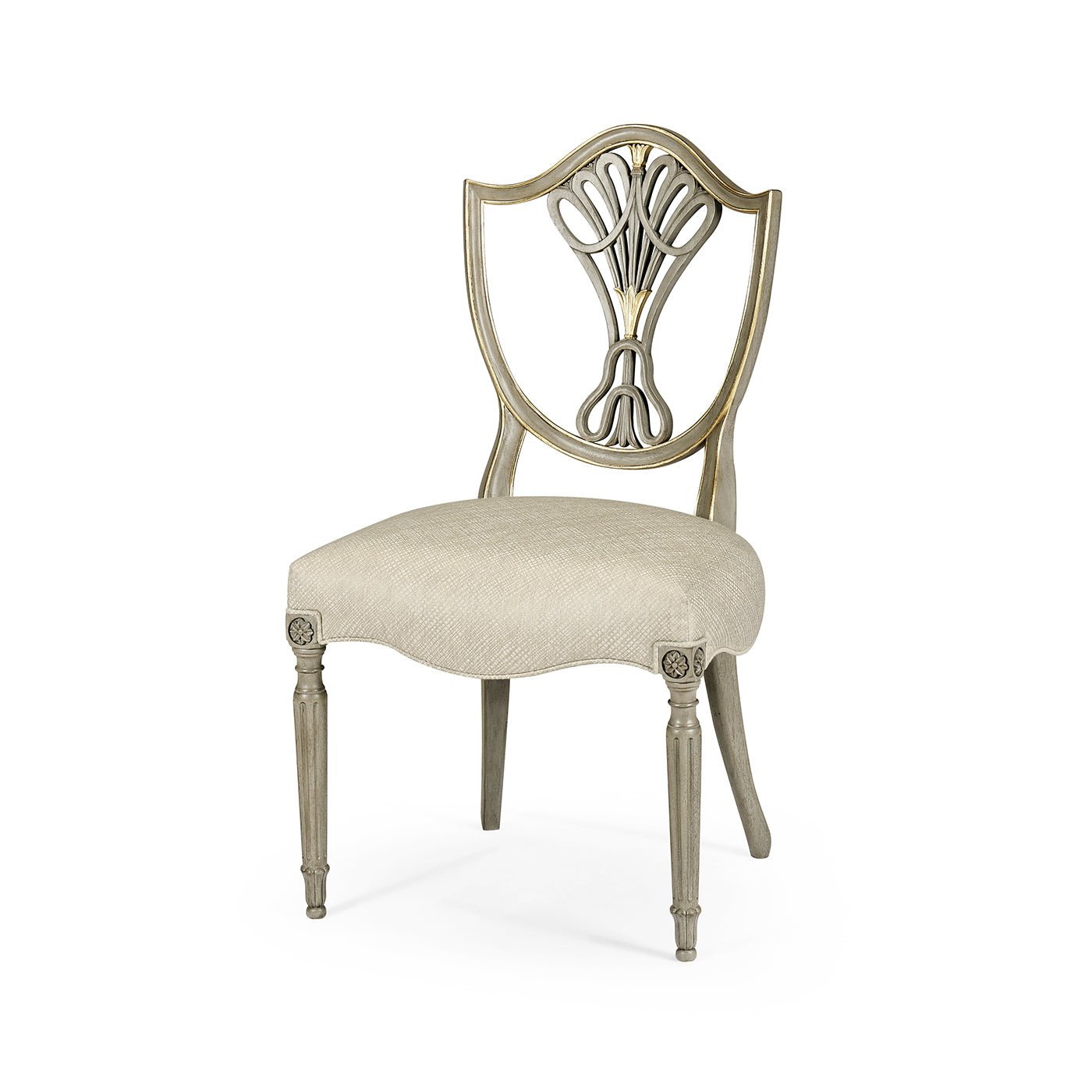 Shield back dining side chair, front angle view.