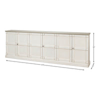 Antique white sideboard dimensions diagram front view.