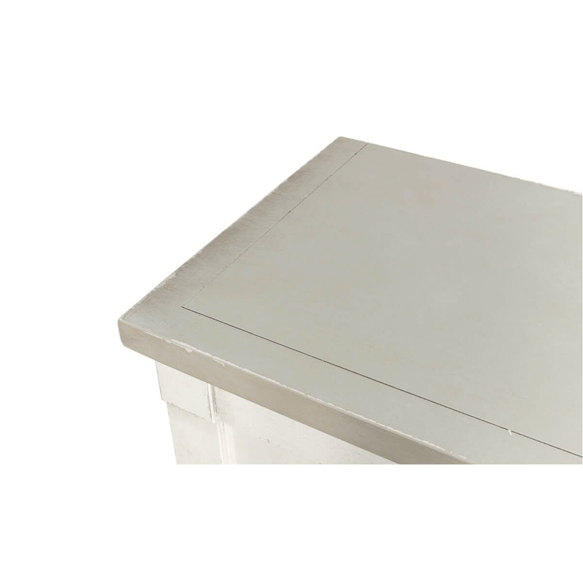 Close-up of gray top detail on sideboard.