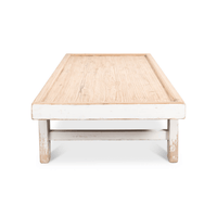 End view showing legs of farmhouse coffee table.