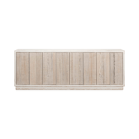 Front view of white rustic sideboard with doors.