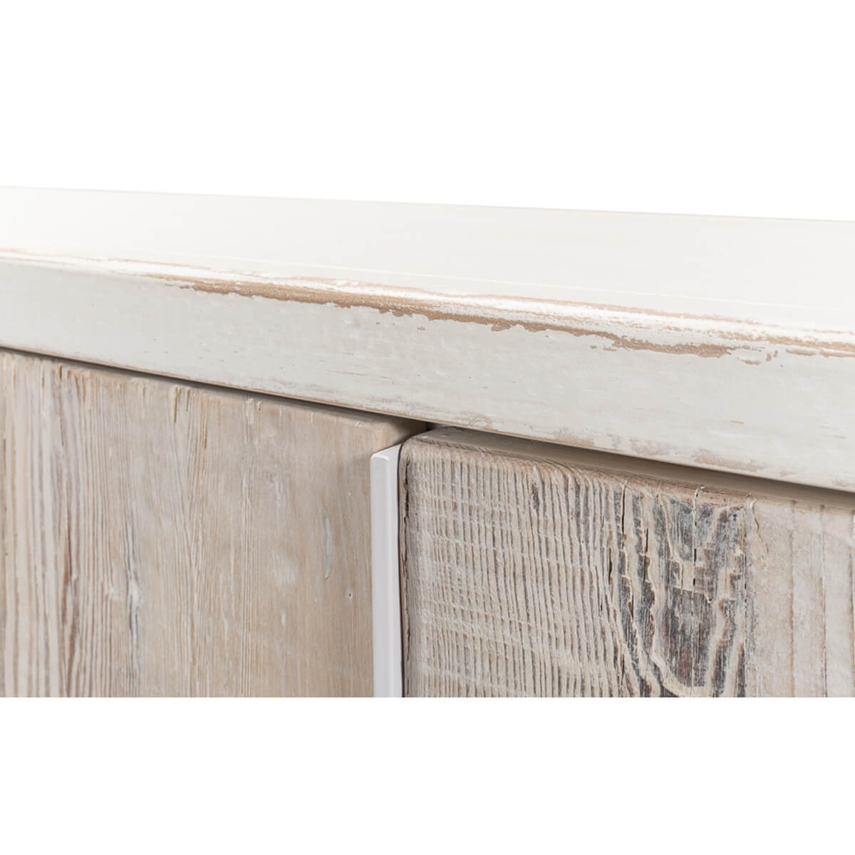 Rustic sideboard top edge and texture close-up.