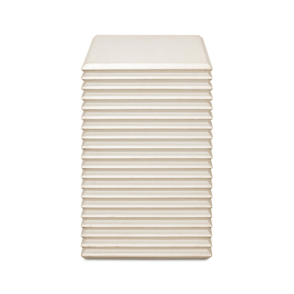 Top-down view of antique white stacked side table.