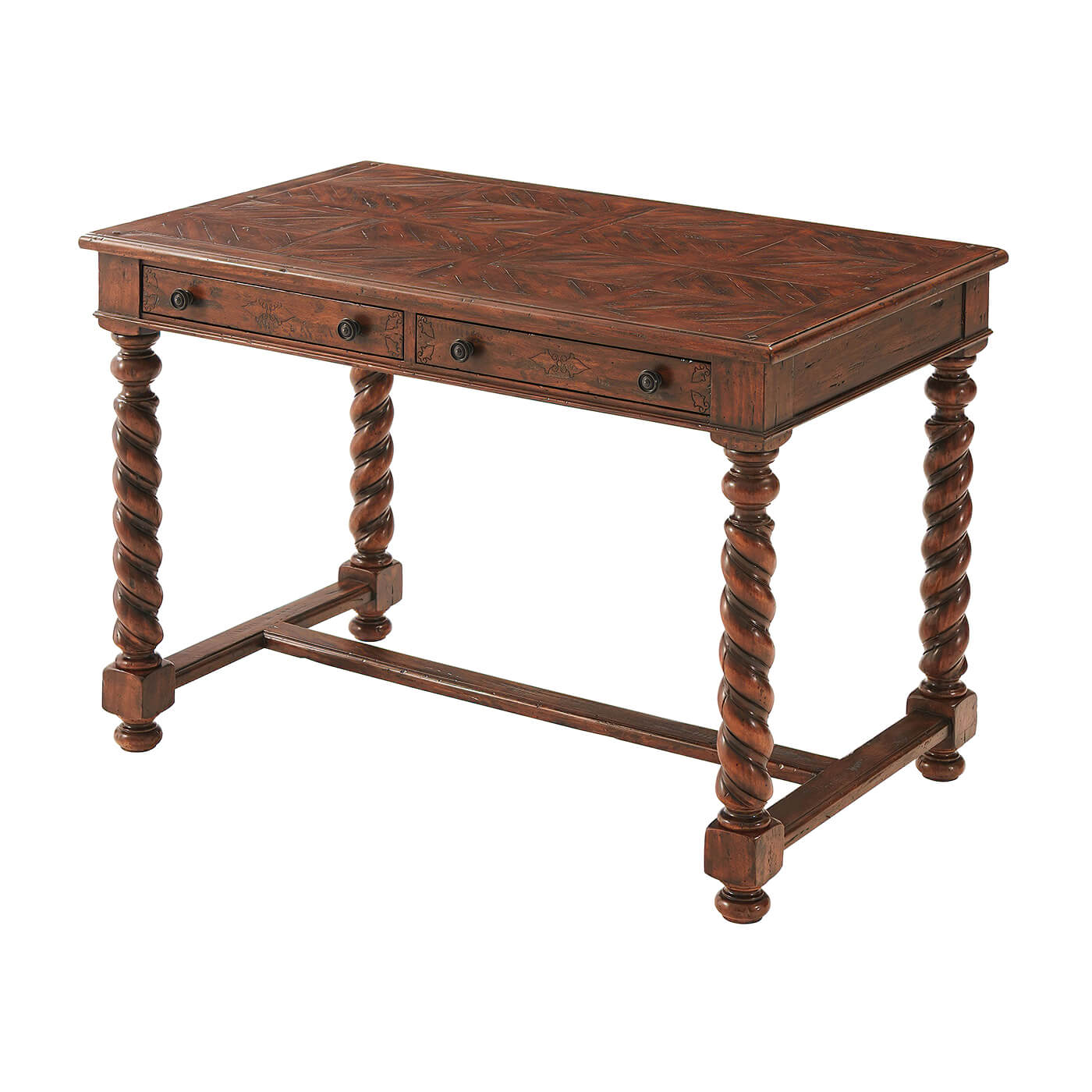 Antique-style writing table with front view and drawers.