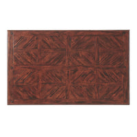 Top view of wood-textured writing table with chevron pattern.