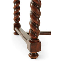 Twisted leg and base detail of antique writing desk.