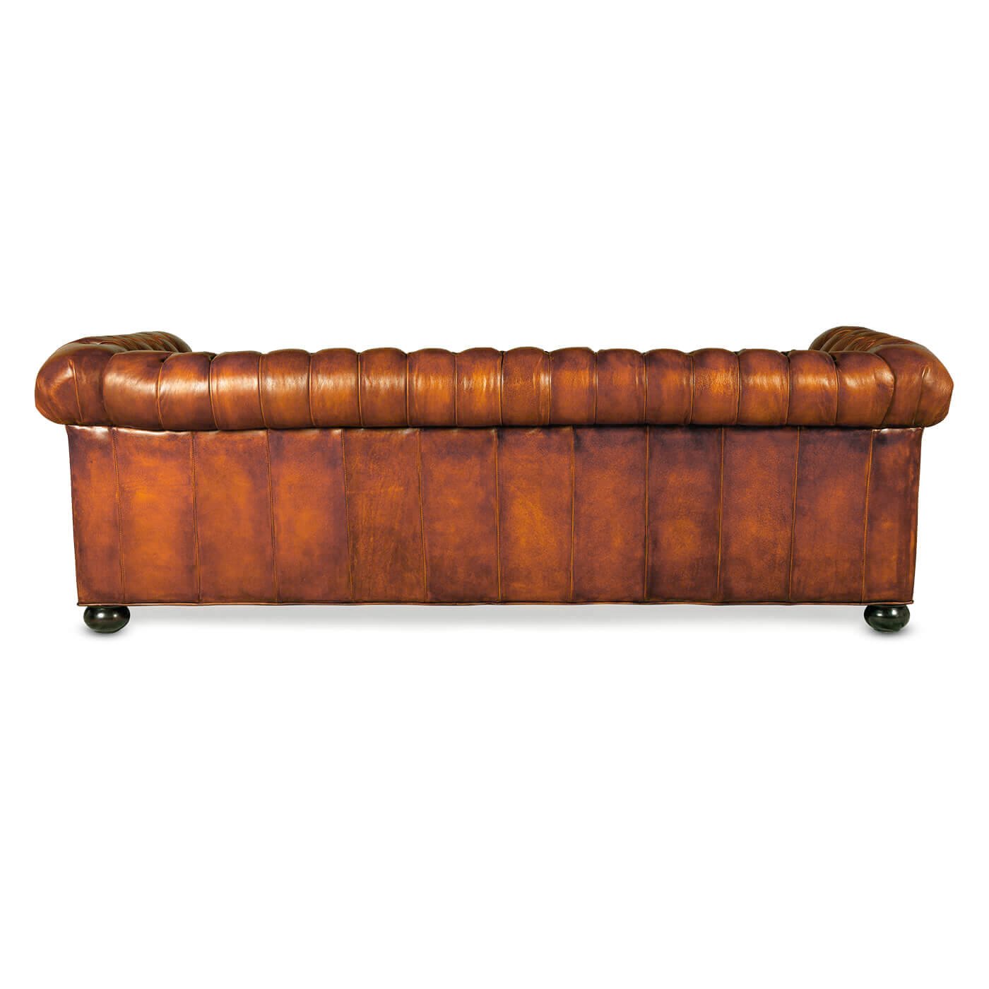 Back view of Chesterfield leather sofa.