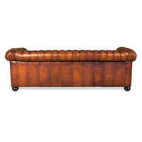 Back view of Chesterfield leather sofa.