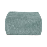Front view of aqua fabric square pouf.