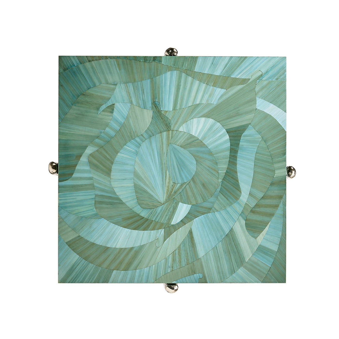 Top view of green patterned square accent table.