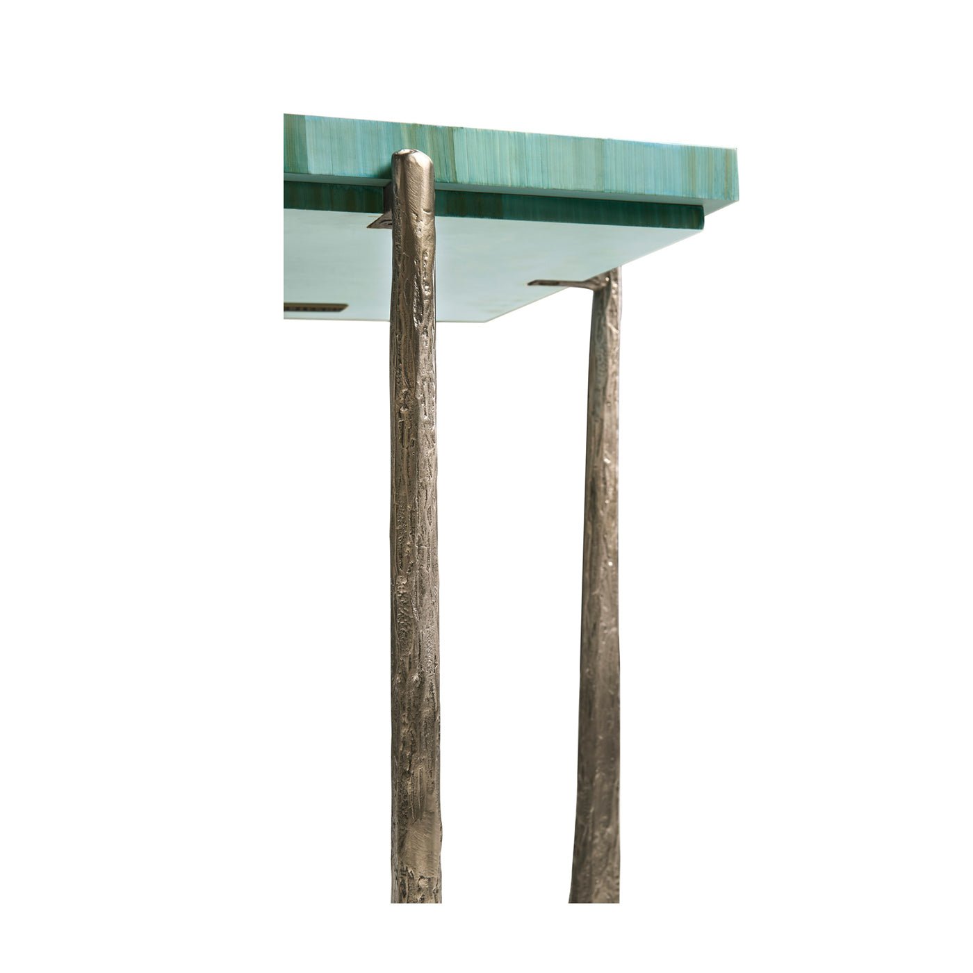Underside view of table's leg attachment.