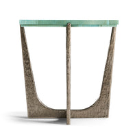 Front view of square end table with textured legs.