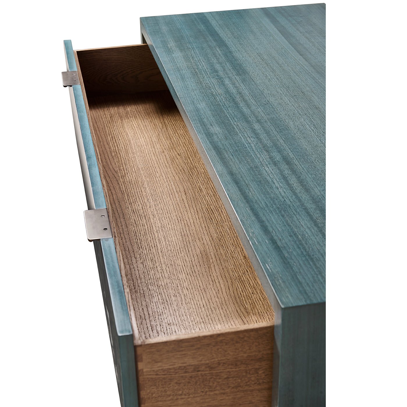 Inside open drawer of Aqua Mist chest.