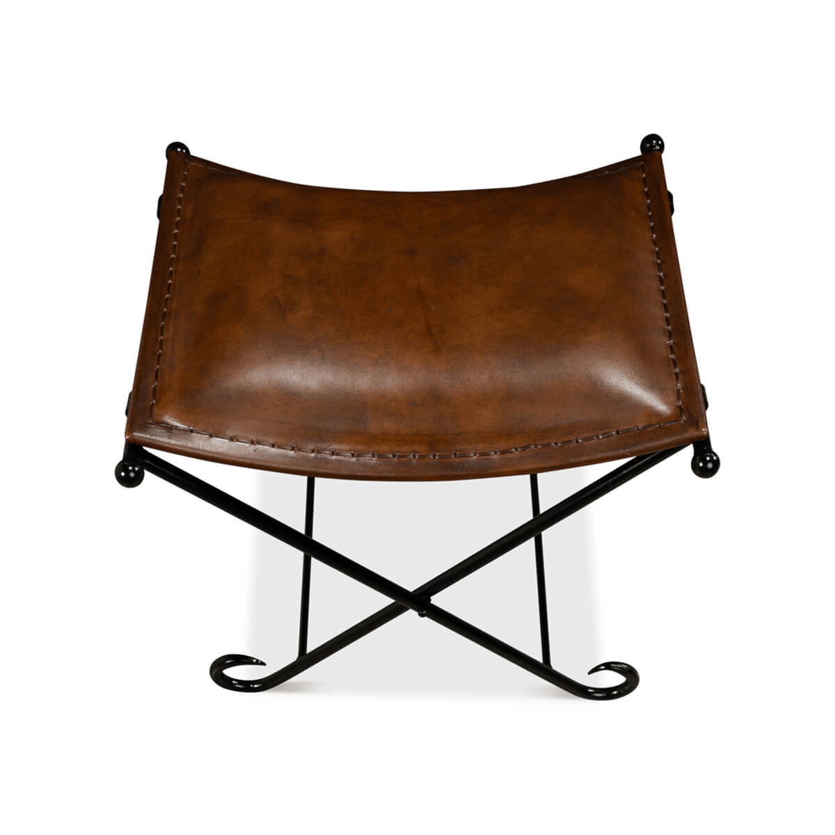 Top view of leather stool, showing full seat.