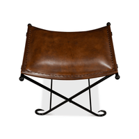 Top view of leather stool, showing full seat.