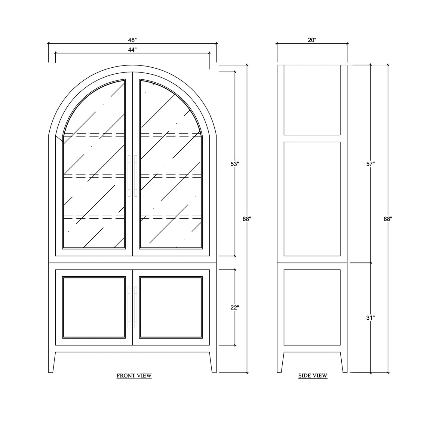 Dimensions of arched top china cabinet.