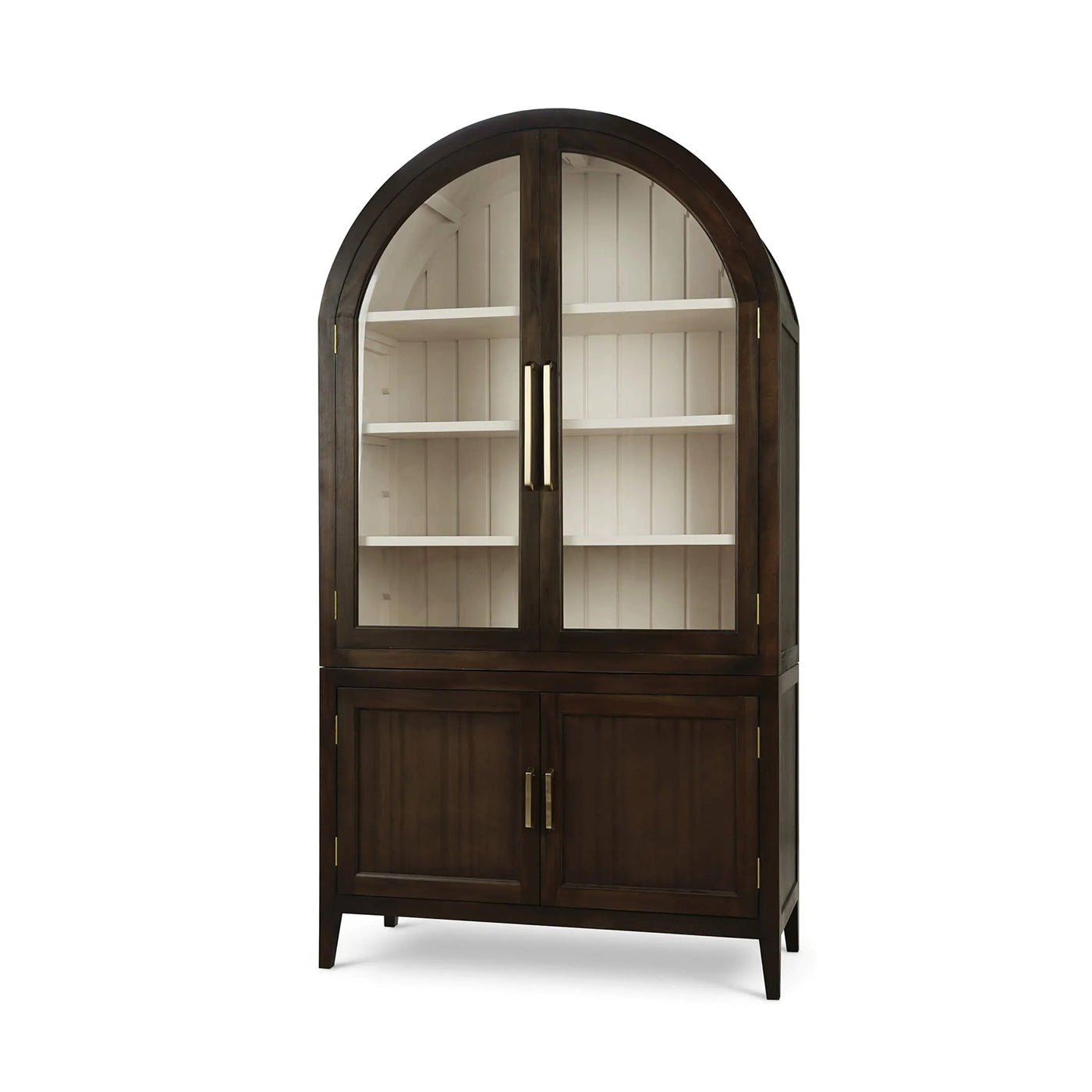 Arched top china cabinet closed front view.