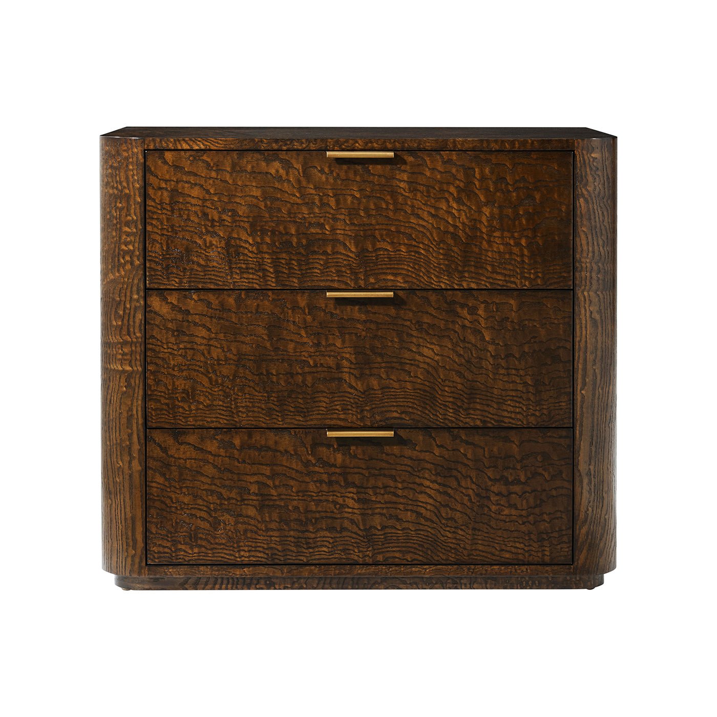 Art Deco nightstand close-up of three drawers.