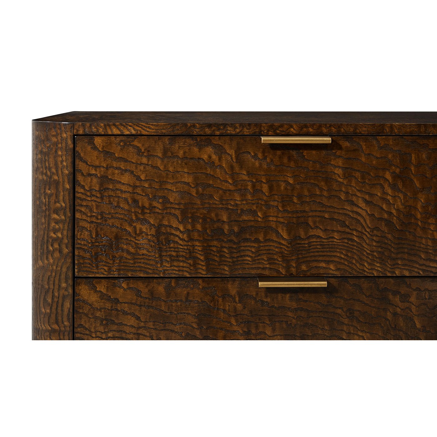 Art Deco nightstand drawer and handle close-up.
