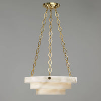 Hanging Art Deco chandelier with intricate brass design.