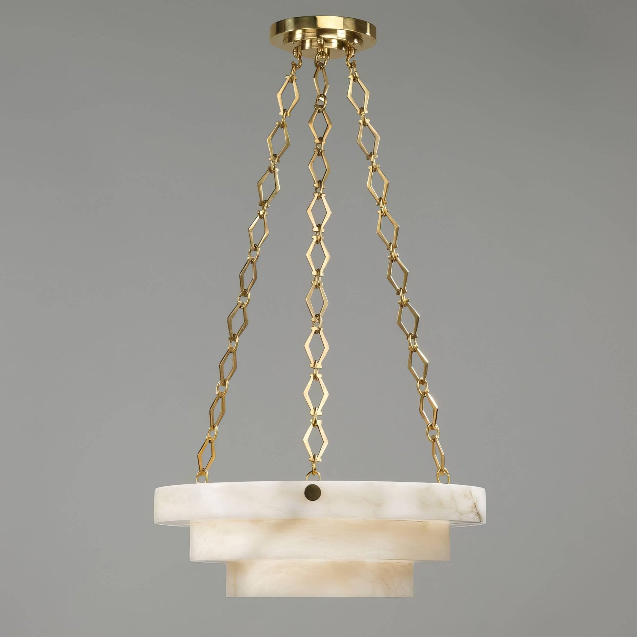 Hanging Art Deco chandelier with intricate brass design.