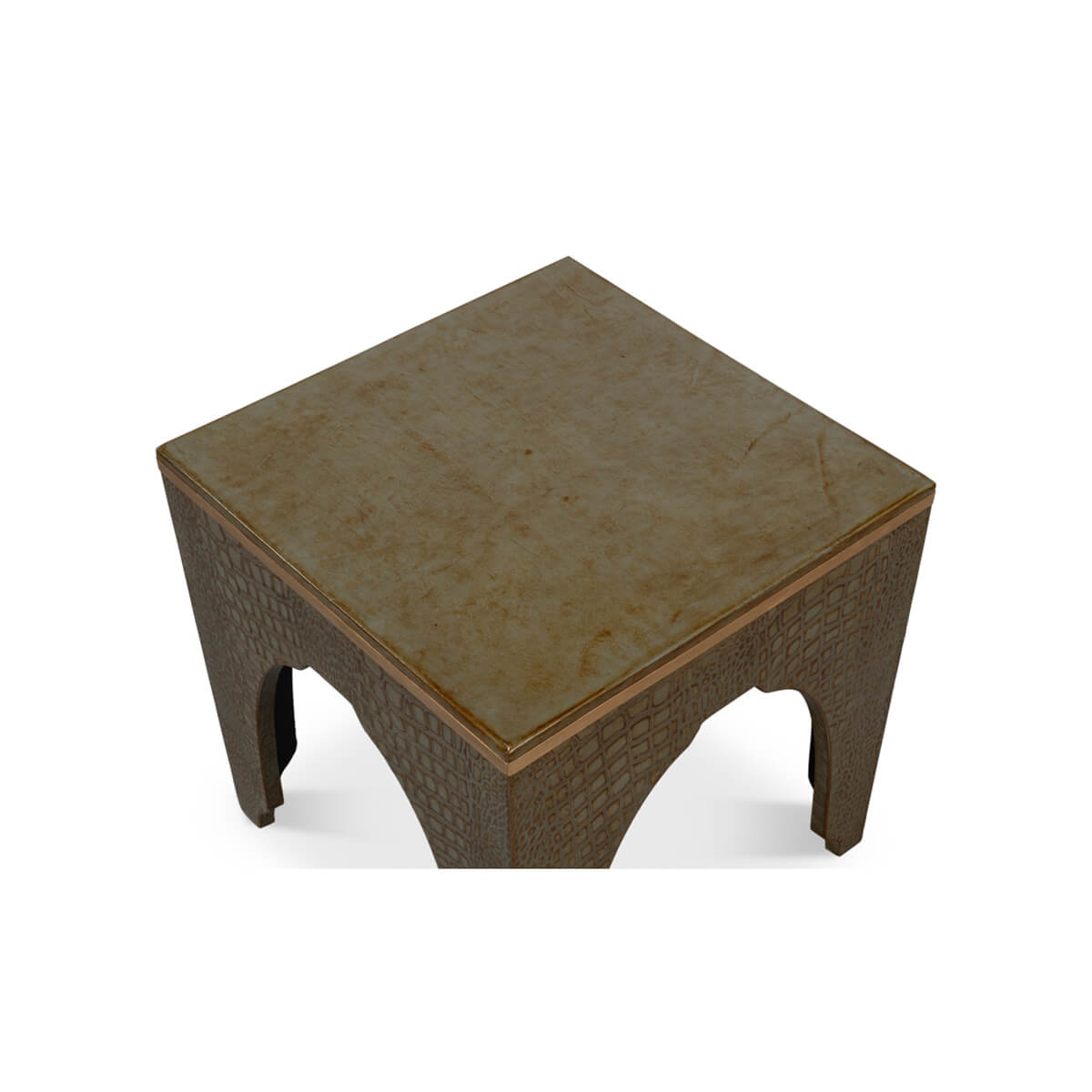 Top view of Art Deco antique green crocodile stool.