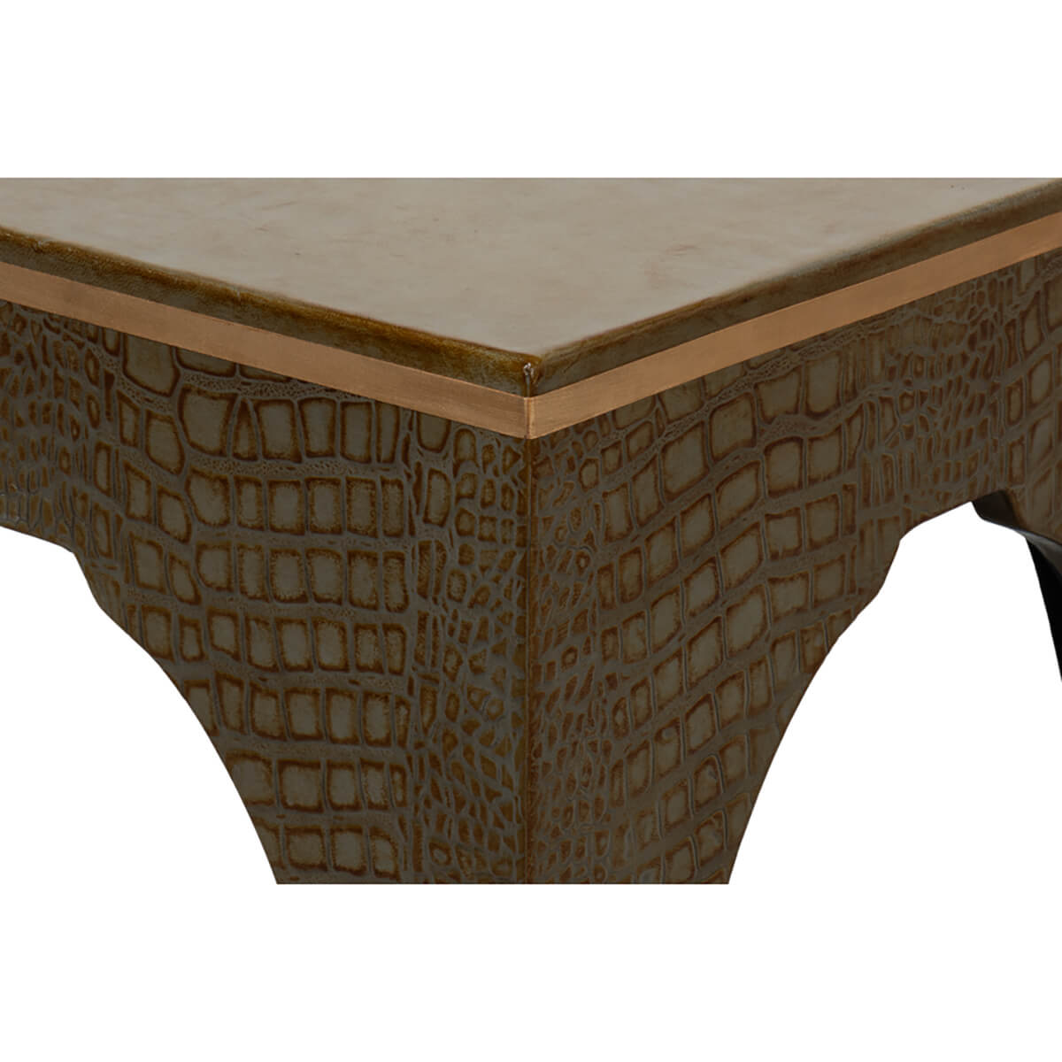 Corner edge design on Art Deco antique green crocodile stool.