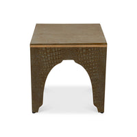 Front view of Art Deco antique green crocodile stool.