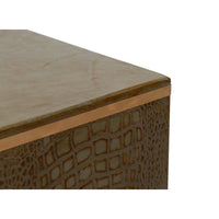 Close-up of edge on Art Deco antique green crocodile stool.