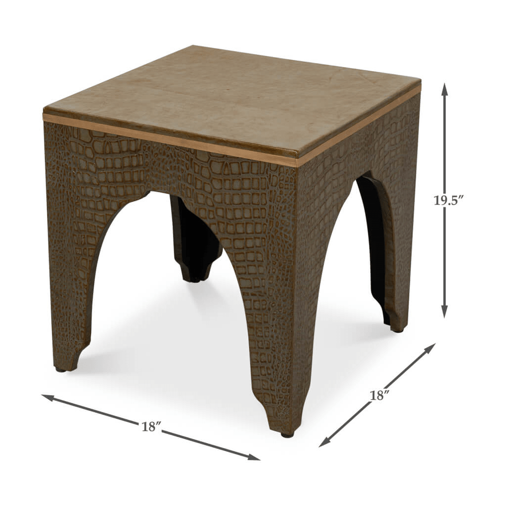 Dimensions of Art Deco antique green crocodile stool.